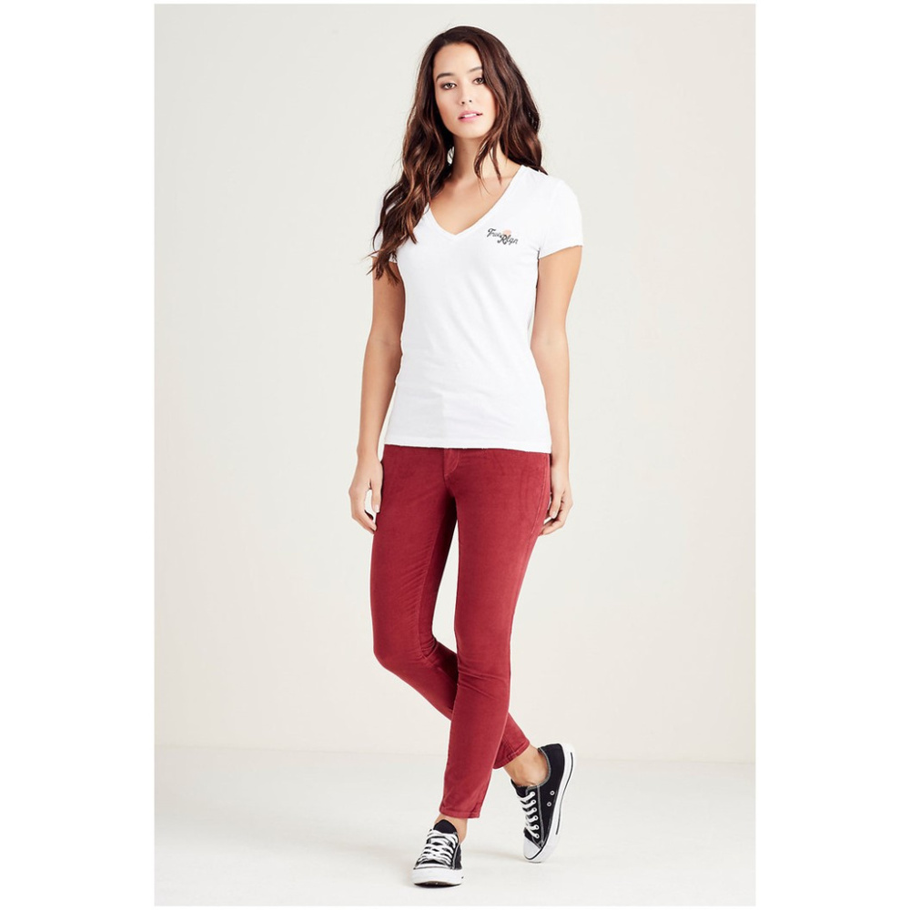 True Religion Women's Halle Super Skinny Crop Capri Corduroy Pants in Red - Picture 4 of 5